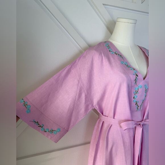 NWT Fanm Mon x Andie Kepez Kaftan Dress Aster Pink 100% Linen Size Medium - Picture 4 of 10